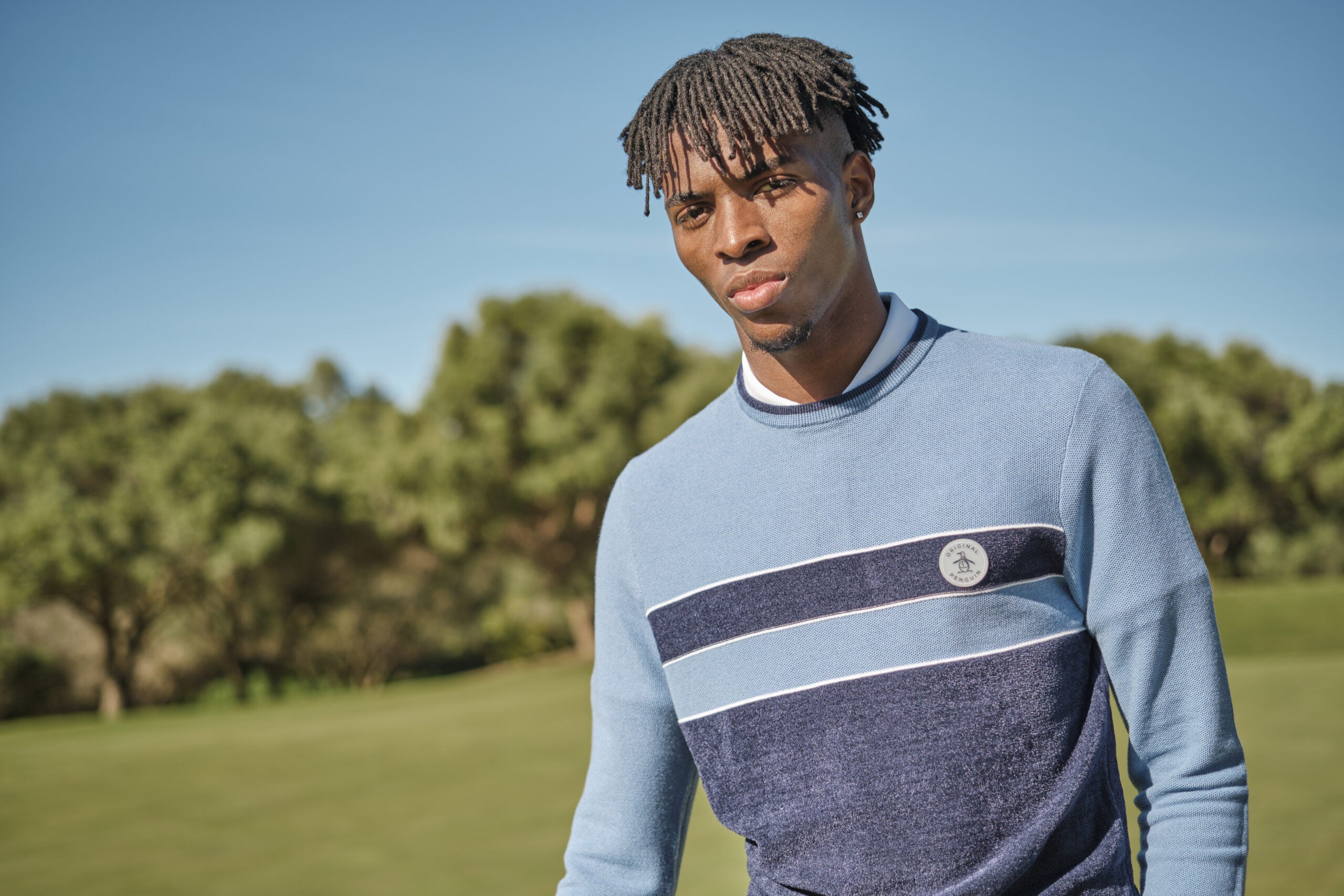 Original Penguin Heritage Mixed Media Sweater Herren L hellblau