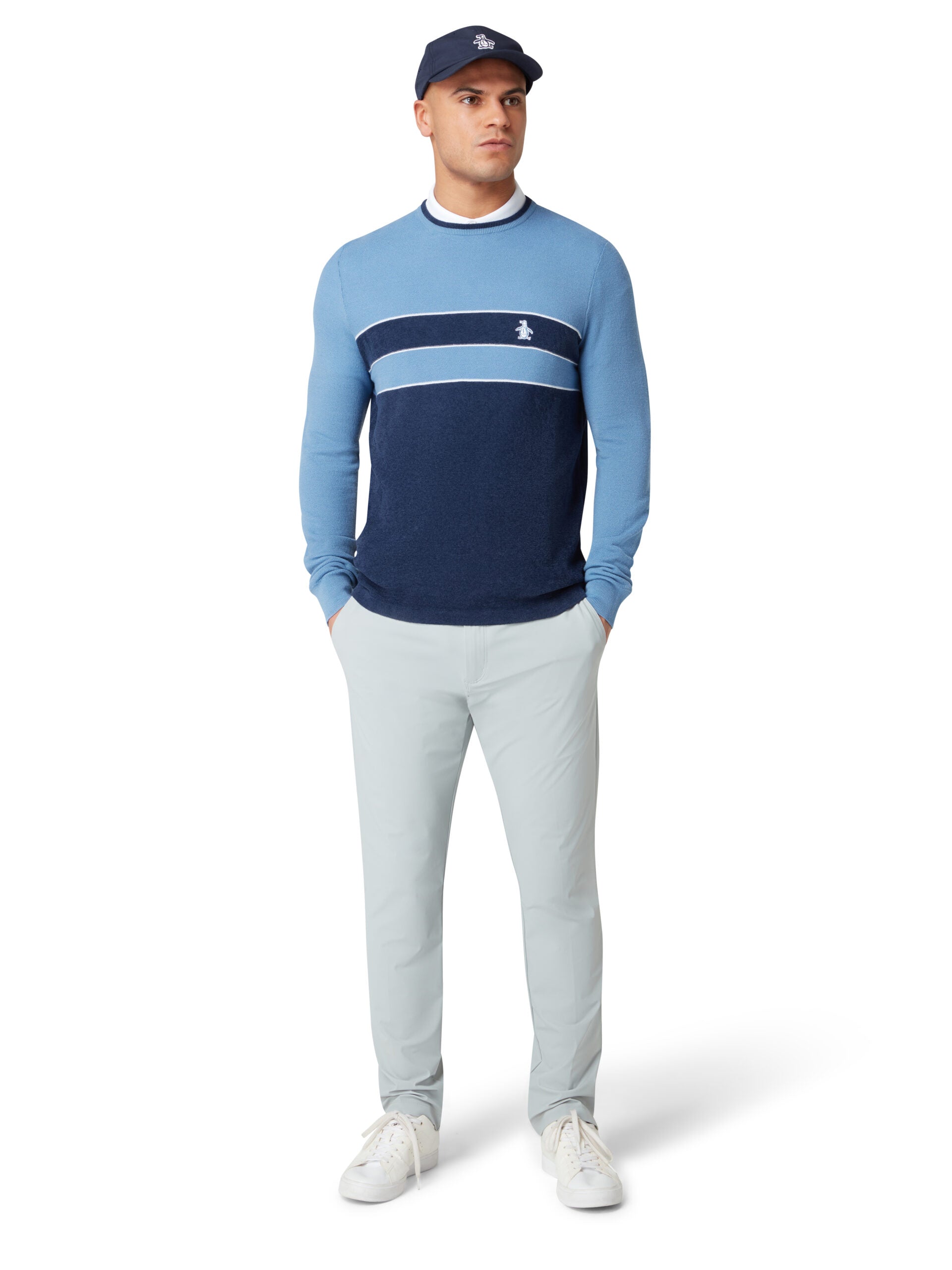 Original Penguin Heritage Mixed Media Sweater Herren L hellblau
