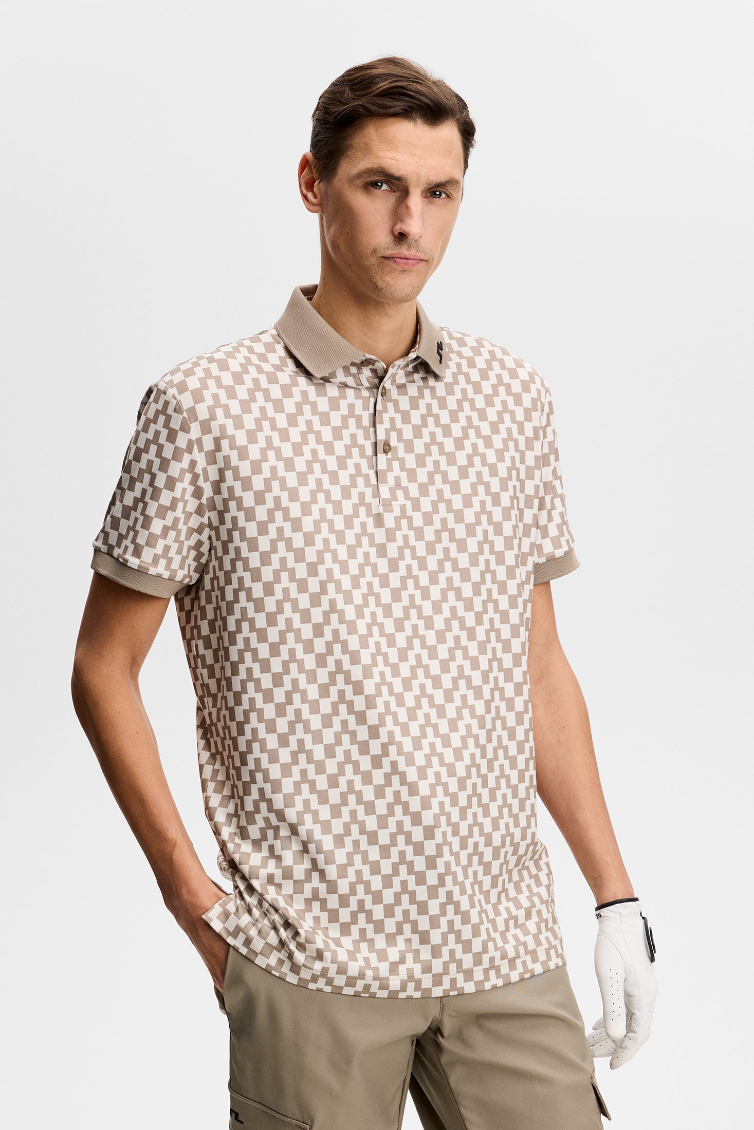 J.Lindeberg Tour Tech Print Polo Men's L beige/white L beige/white