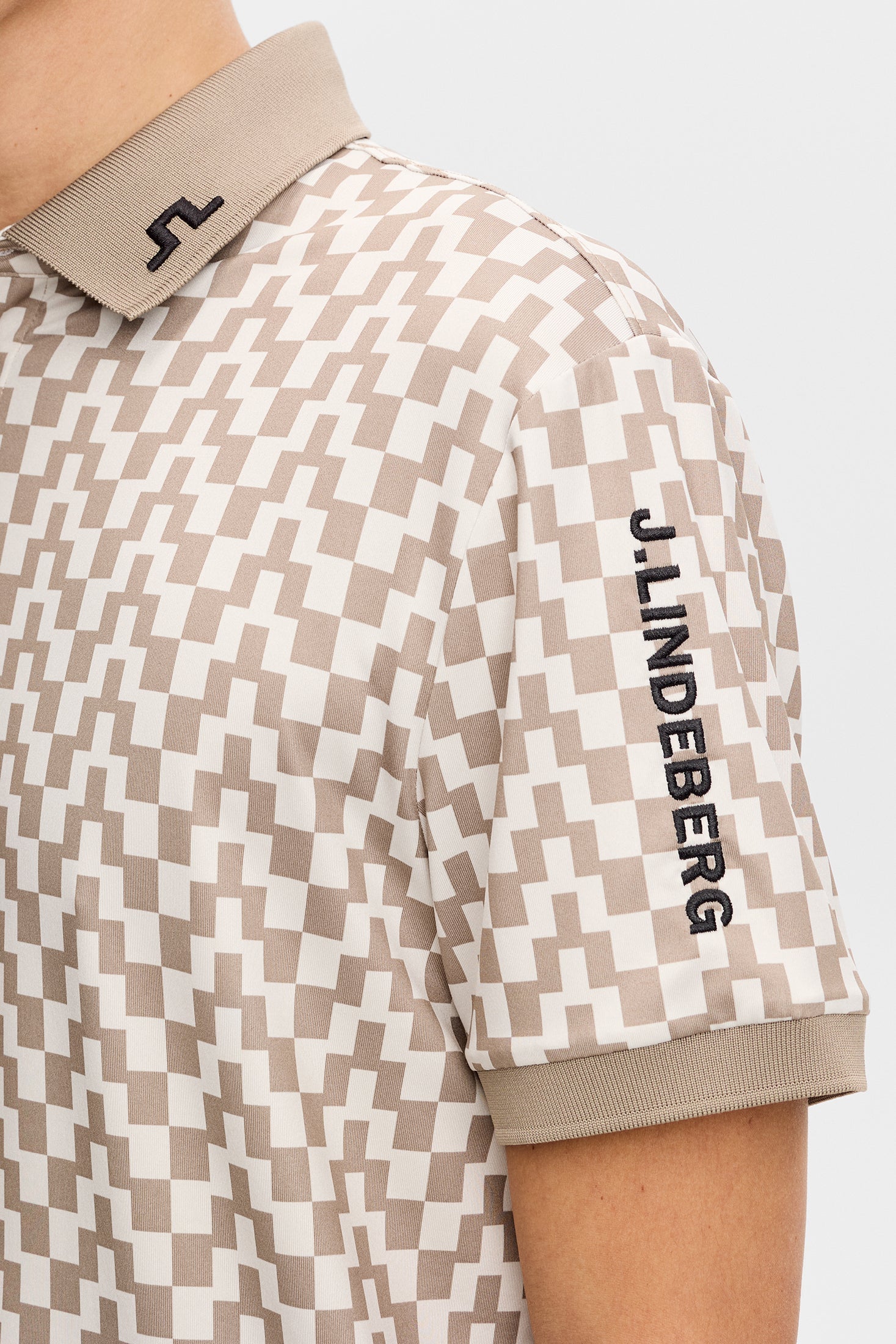 J.Lindeberg Tour Tech Print Polo Men's L beige/white L beige/white