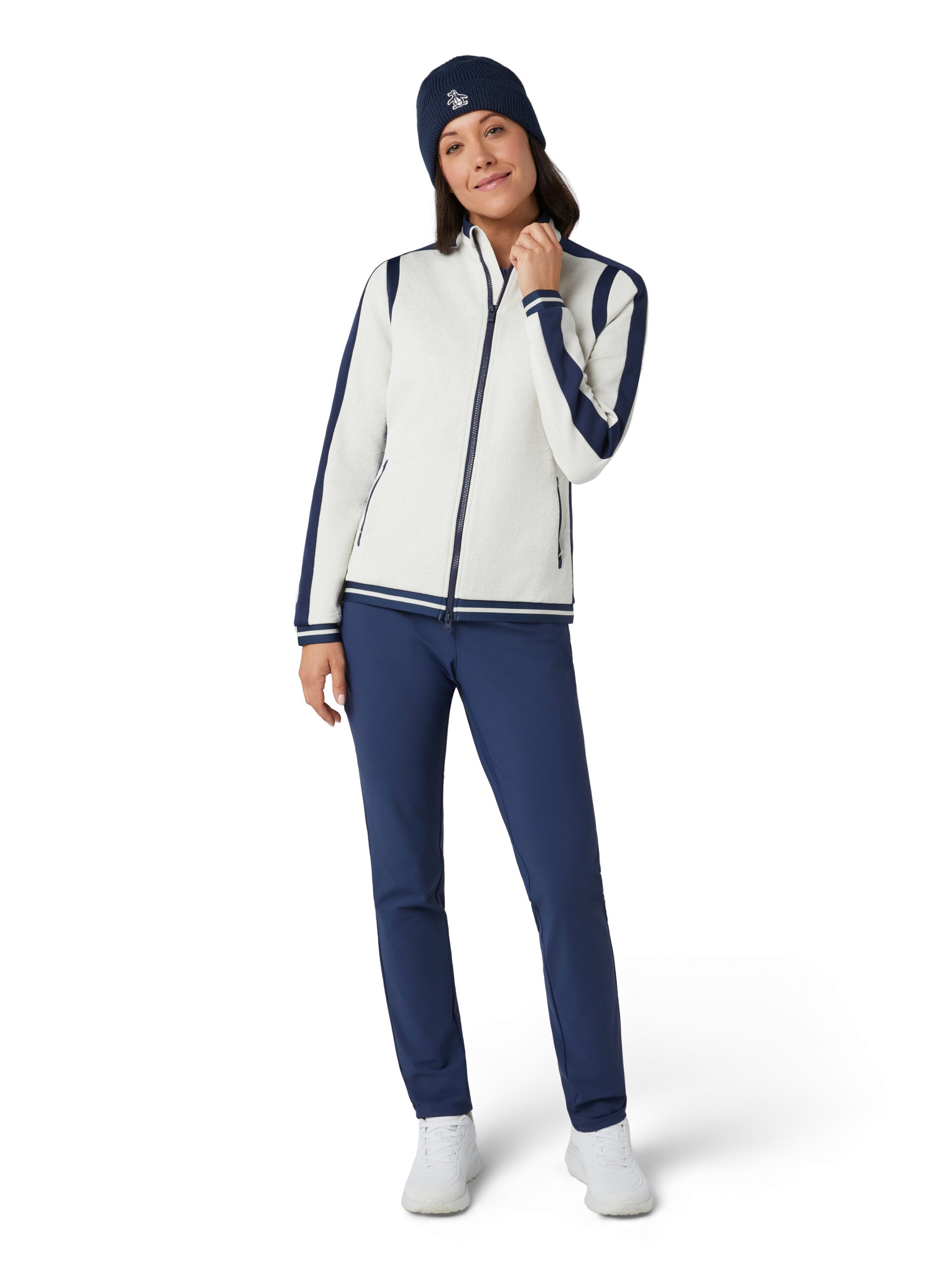 Original Penguin Knit Embossed Floral Colour Block Jacke Damen