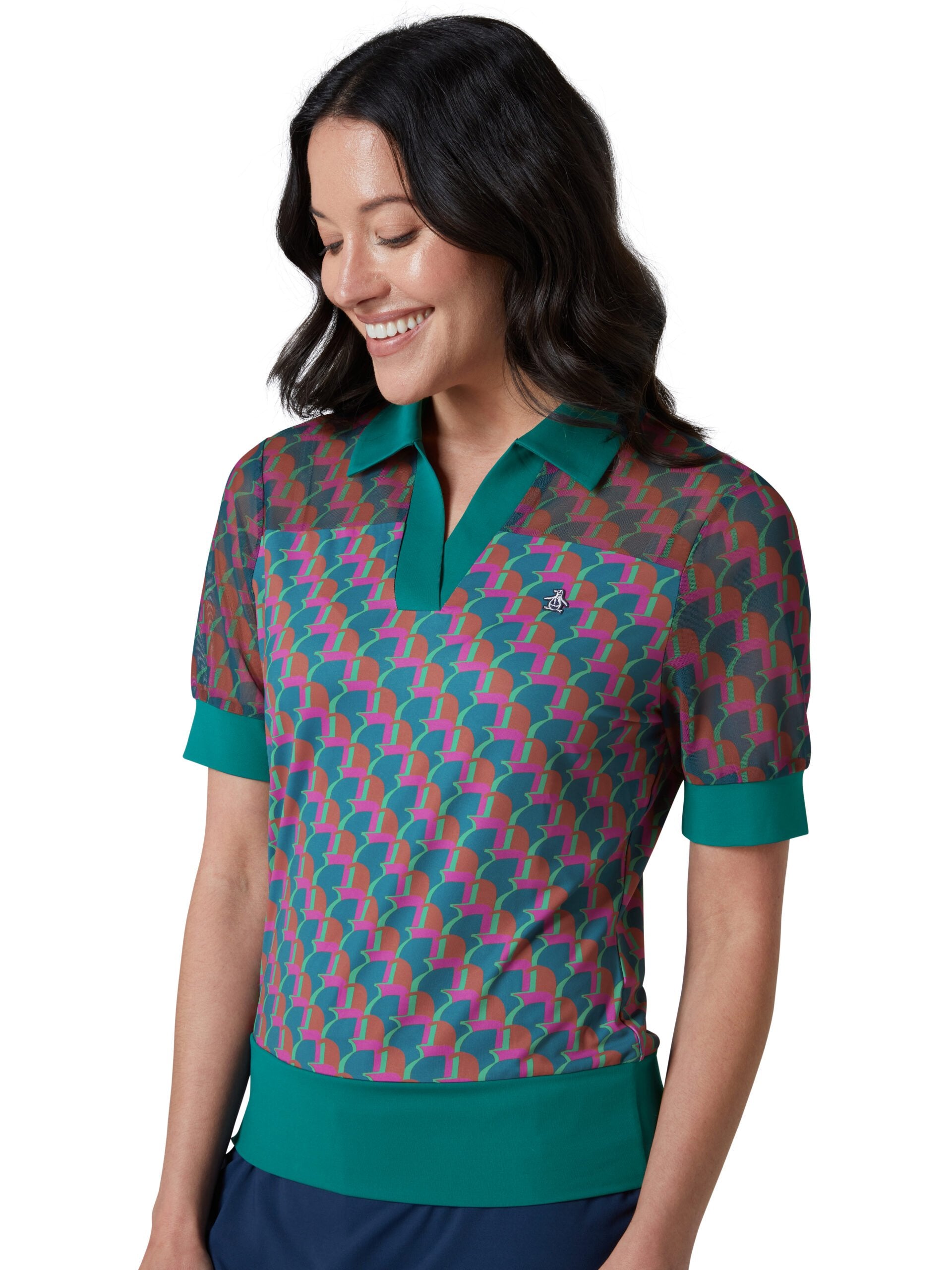 Original Penguin Shirred Front Printed Penguin Top Damen