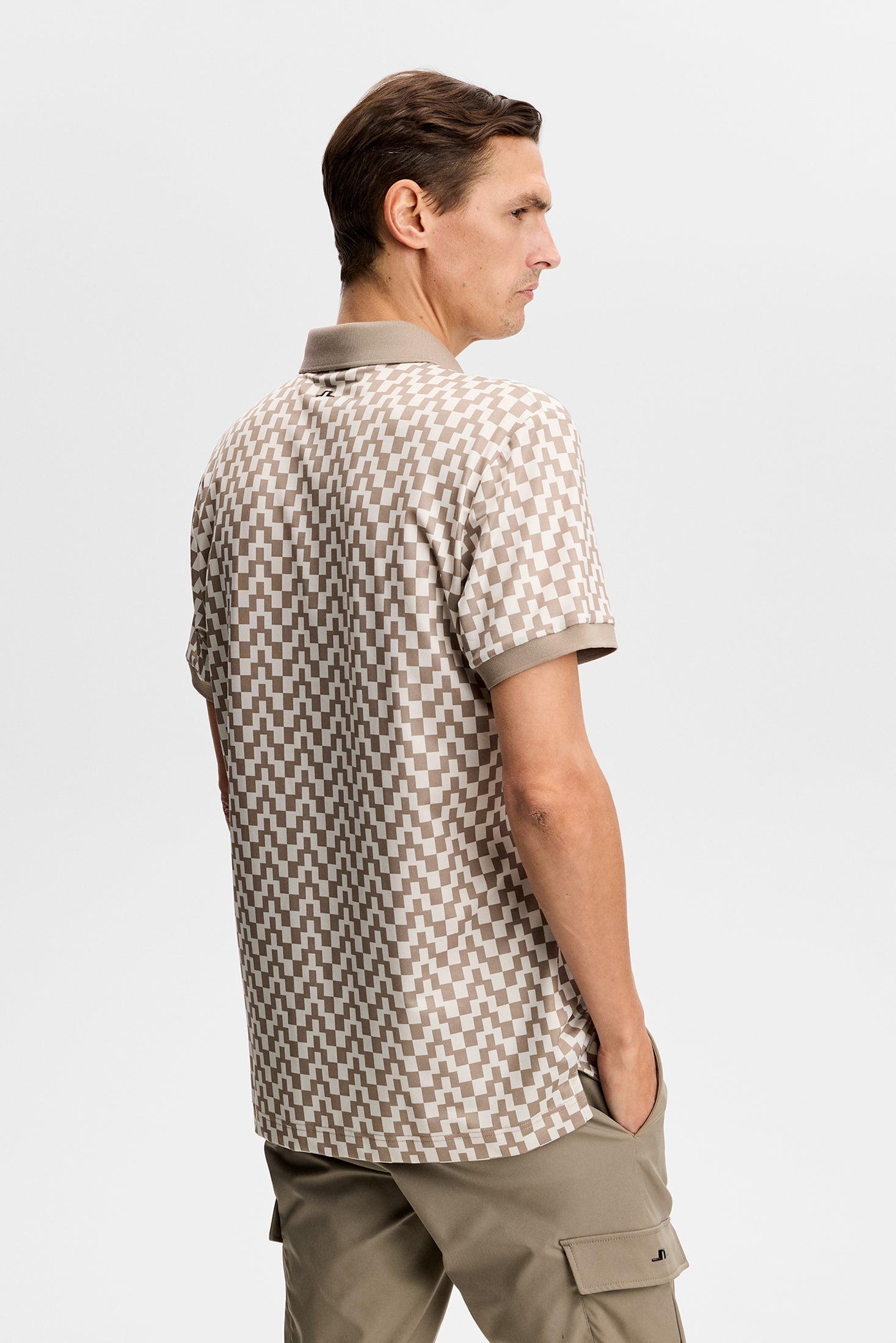 J.Lindeberg Tour Tech Print Polo Men's L beige/white L beige/white