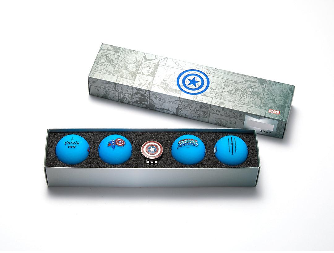 Volvik Vivid Marvel Collection Bälle 4 Stk. + Ballmarker
