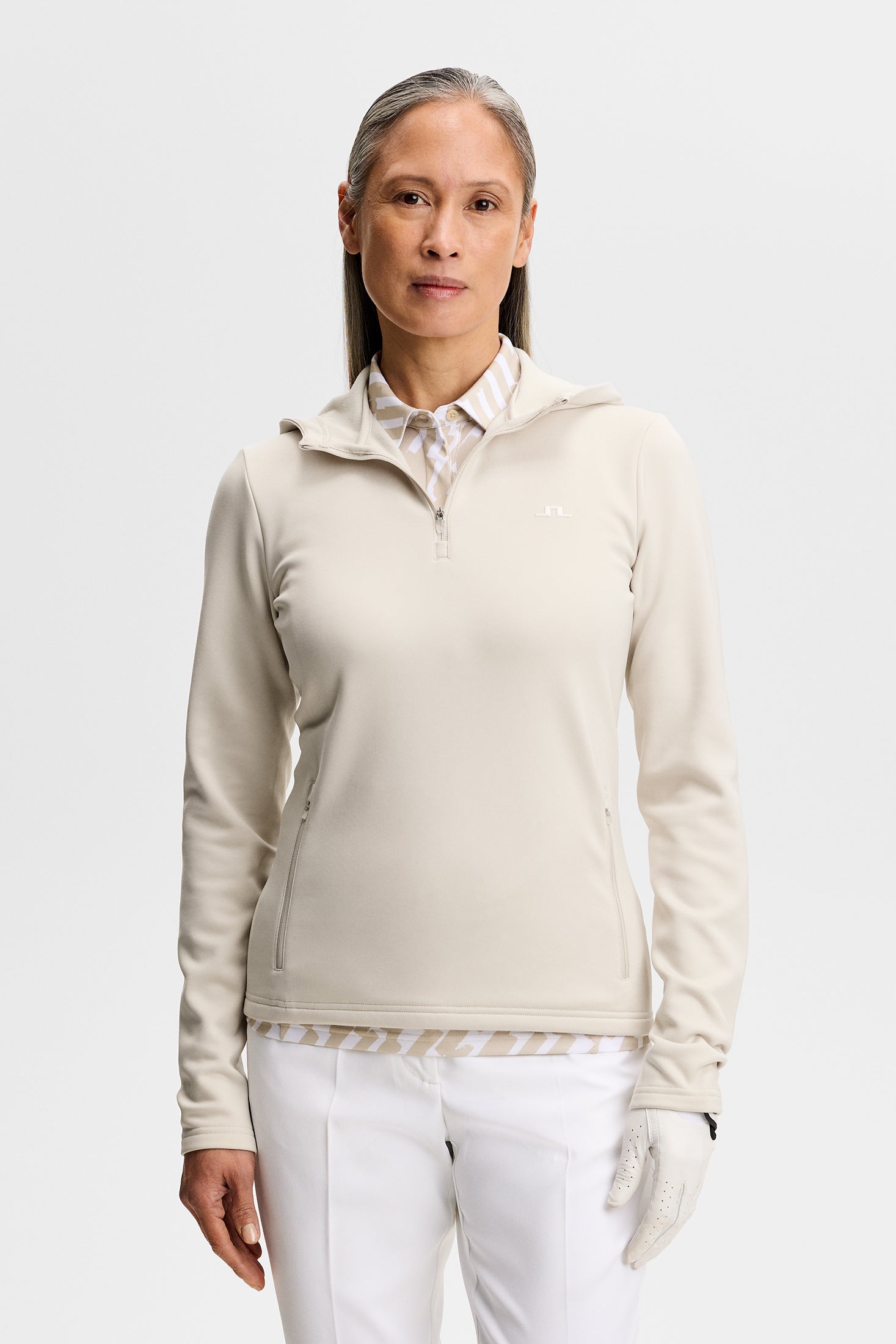 J.Lindeberg Aerielle Quarter Zip Hood Damen L hellgrau L hellgrau