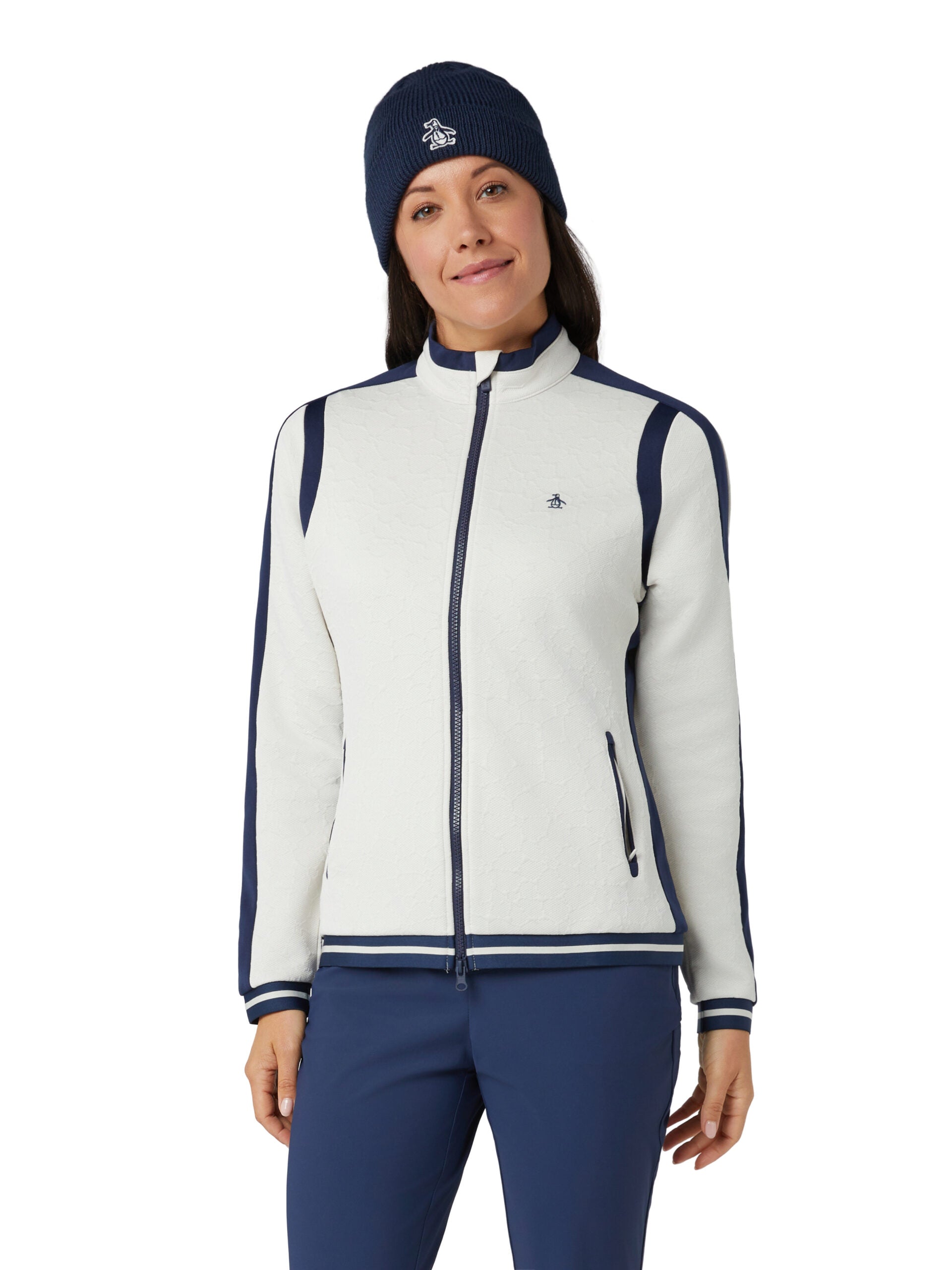 Original Penguin Knit Embossed Floral Colour Block Jacke Damen