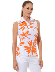 MDC Daisies Print Sleeveless Golf Polo Shirt Ladies