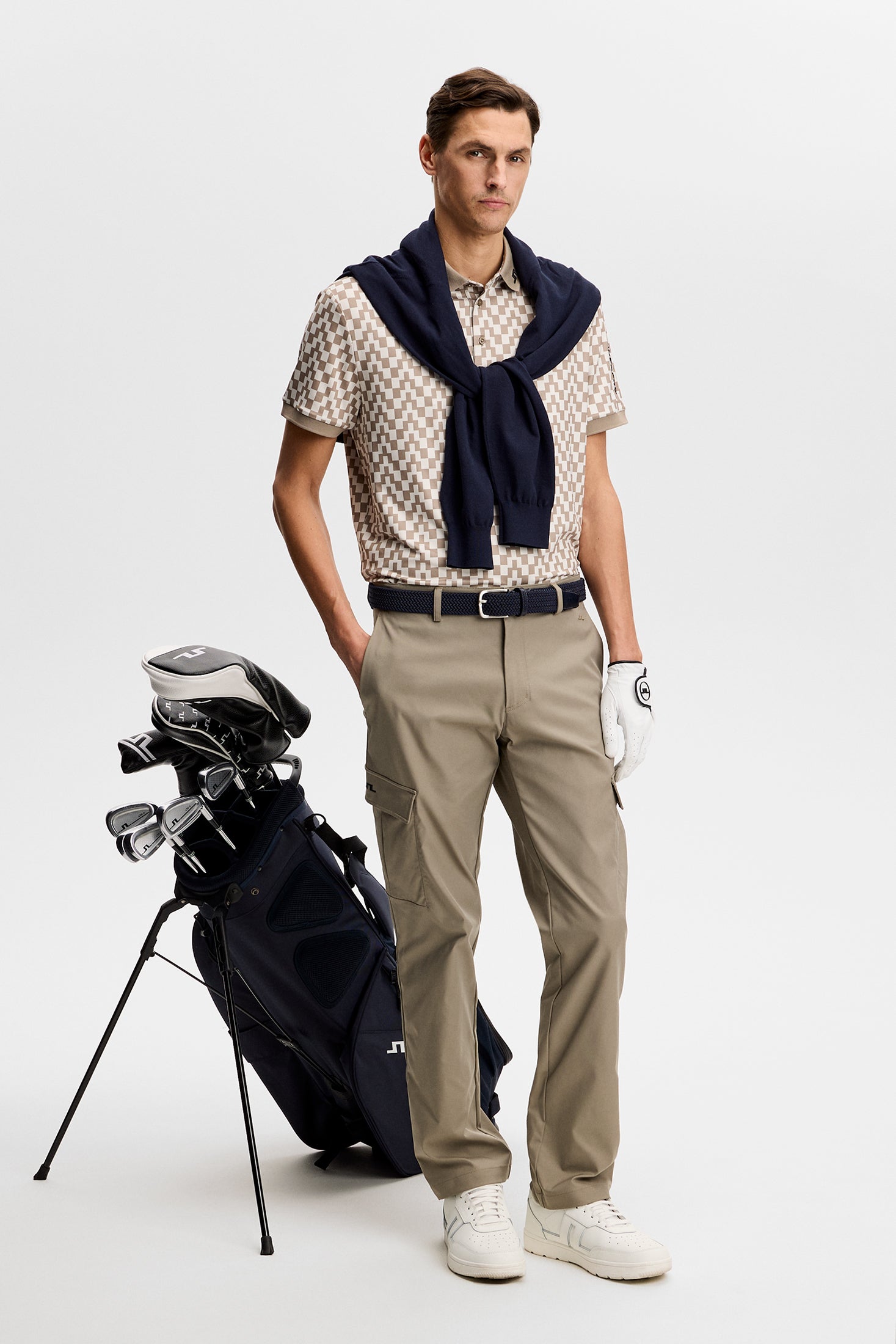 J.Lindeberg Tour Tech Print Polo Men's L beige/white L beige/white