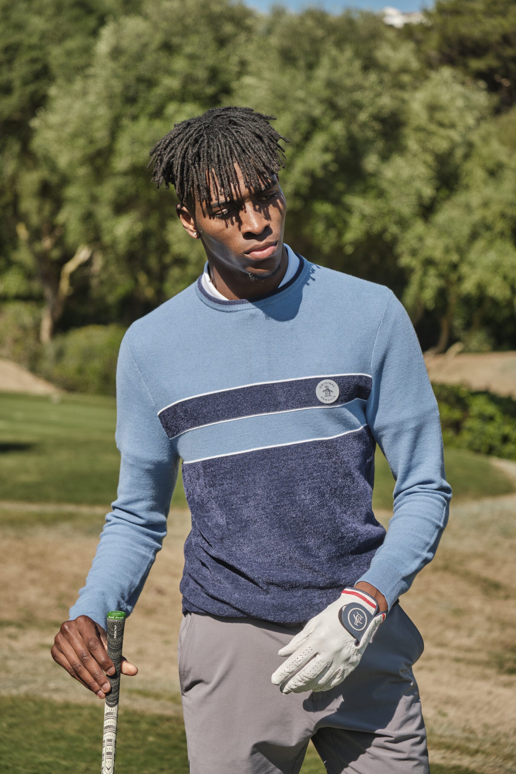 Original Penguin Heritage Mixed Media Sweater Herren L hellblau