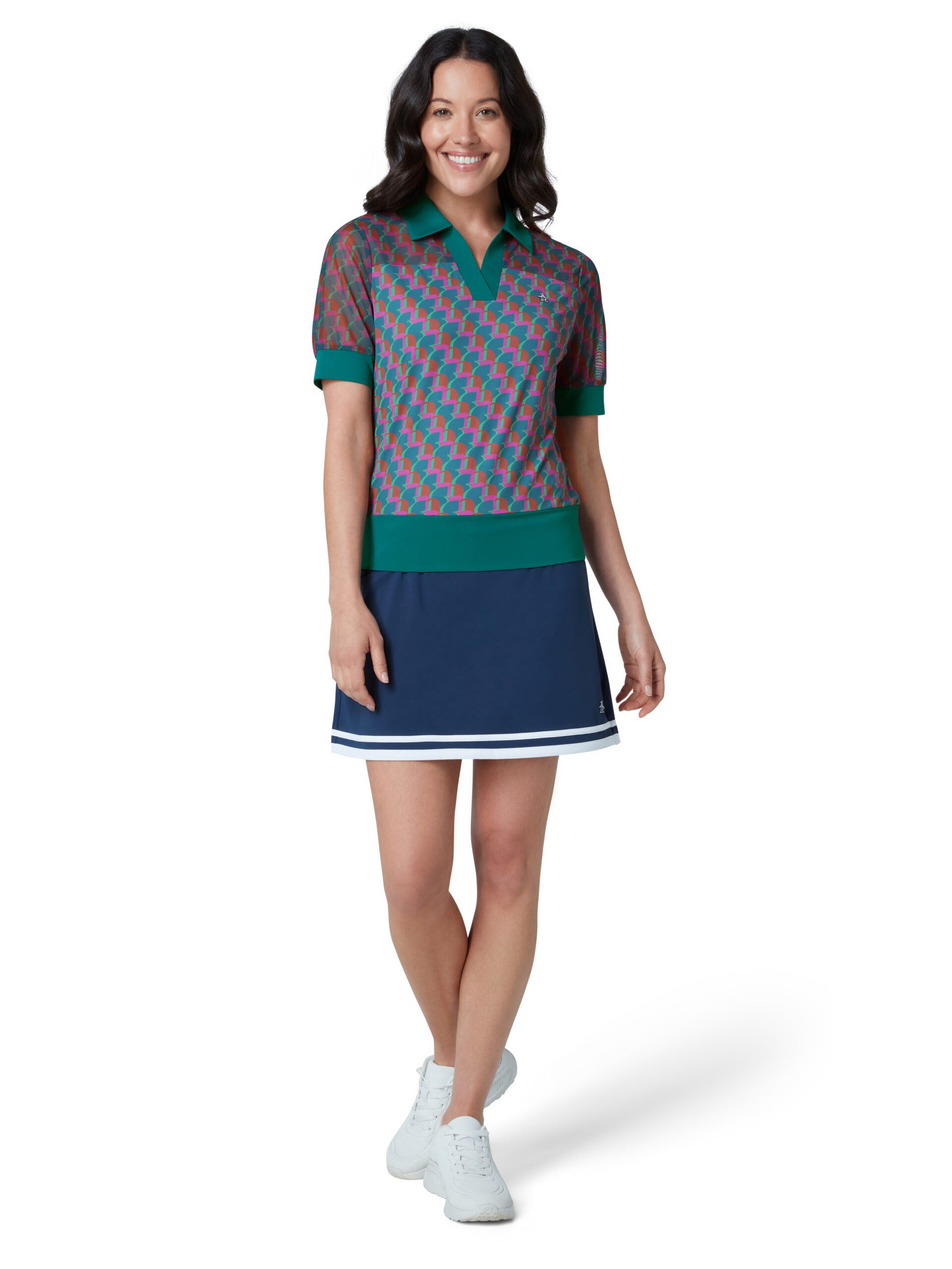 Original Penguin Shirred Front Printed Penguin Top Damen