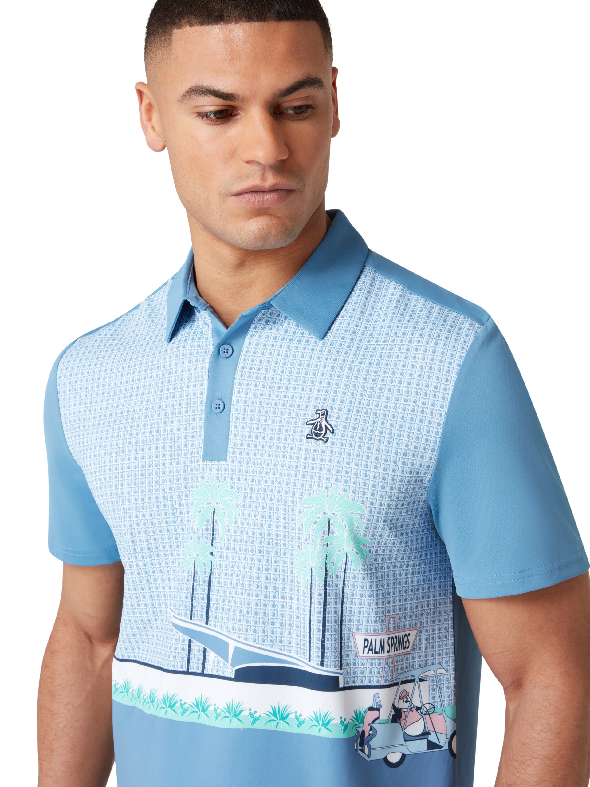 Original Penguin Palm Spring Block Polo Herren L hellblau