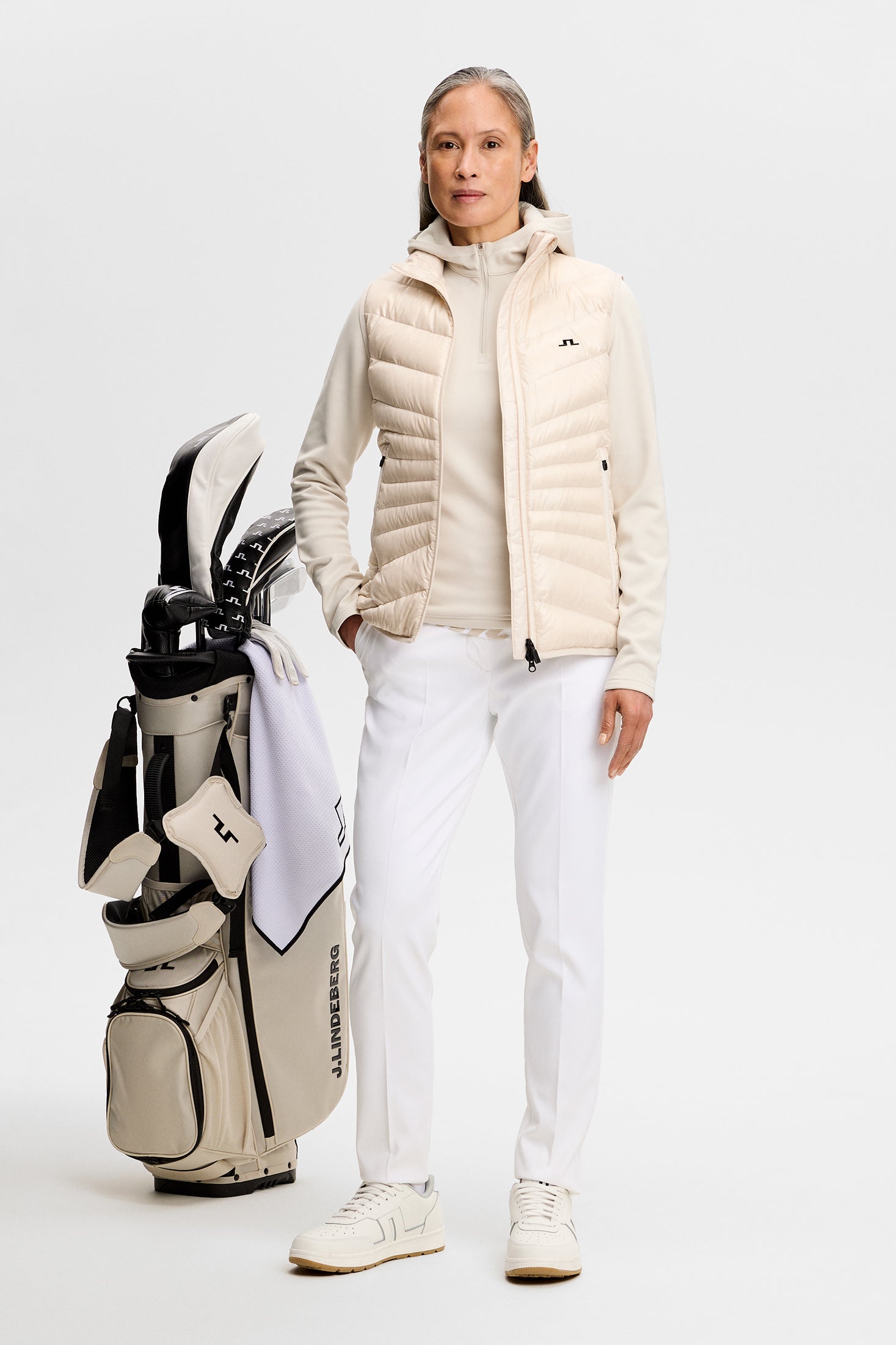 J.Lindeberg Aerielle Quarter Zip Hood Damen L hellgrau L hellgrau