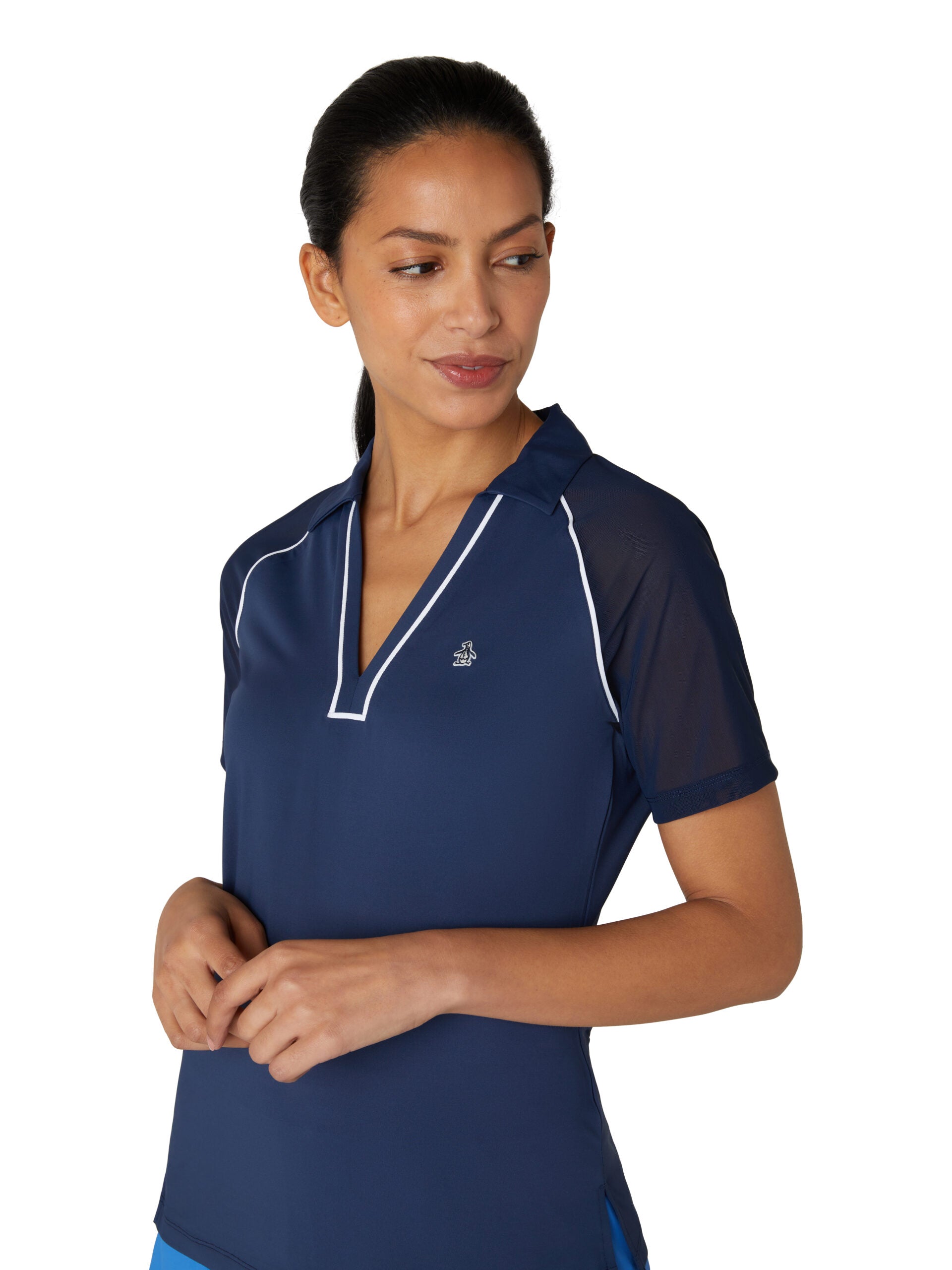 Original Penguin V-Neck Mesh Block Golf Polo Damen