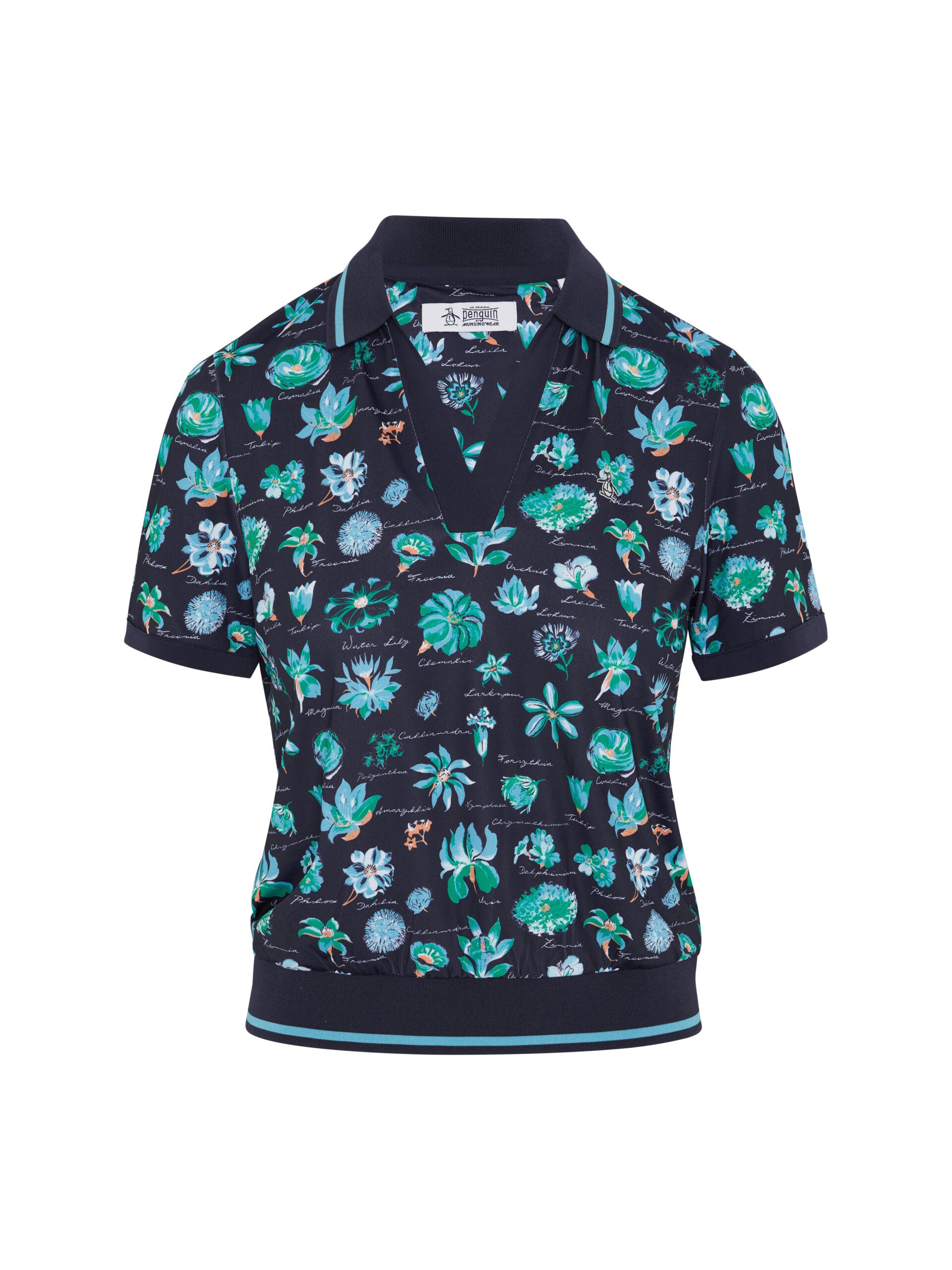 Original Penguin Golf Floral Polo Shirt Ladies L navy