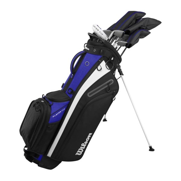 Wilson Staff Player Fit Komplettset Herren Rechtshänder Dr,Holz3,Hybrid4,5,Eisen6-PW,SW,Putter,Standbag Regular Flex blau/schwarz Stahl