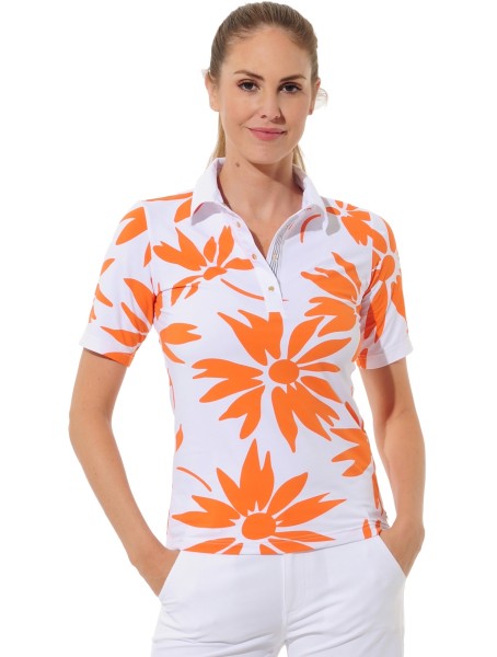 MDC DAISIES PRINT GOLF POLOSHIRT Damen 34 weiß/orange